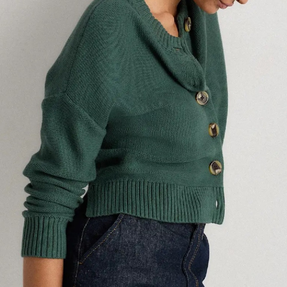 Quince 100% Organic Cotton Cropped cardigan Big Sur Green NWT XS - Picture 12 of 16